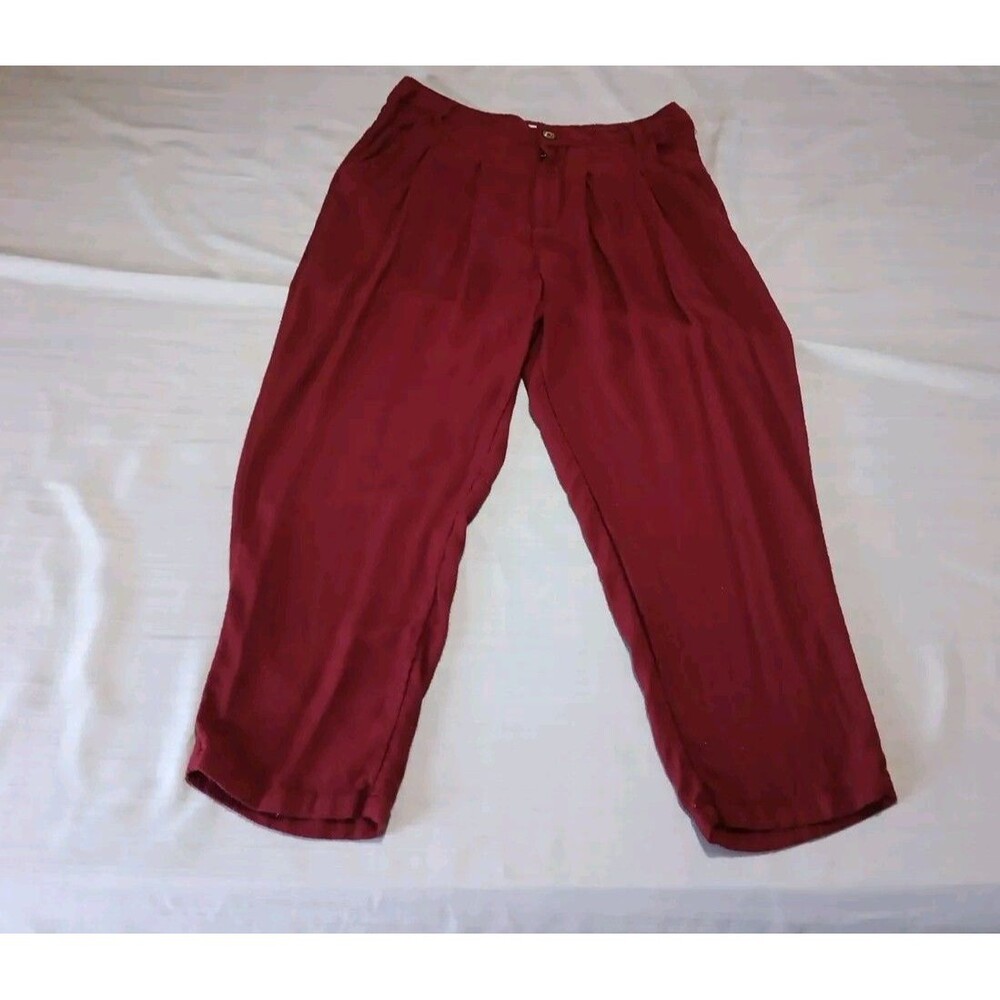 O Neill Womens 100% Viscose Pants Size Small Maroon Cropped Pleated